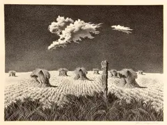 Wheat Shocks by John Rogers Cox, 1951, Lithograph on wove paper, offered Sep 2013