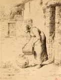 Jean-François Millet, Le Précaution Maternelle; Femme vidant un Seau (D. 27-28)