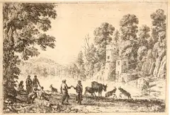 Claude Lorrain, La danse au bord de l'eau (M. 13; R. 24), c. 1634, Etching and drypoint on laid paper, the sixth state B (of 7)
