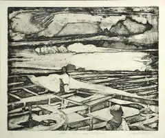 Roland Petersen, Autumn Picnic with Two Figures, 1965, Etching on wove paper