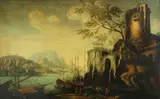 Salvator Rosa, A river landscape with boats and ruins; A capriccio harbor scene with boats and figures (a pair)