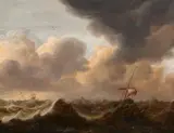 Pieter van der Croos, Ships on a storm-tossed sea, oil on panel