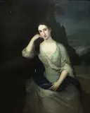 A portrait of a lady, three-quarter length, seated in a landscape by English School, oil on canvas, offered Aug 2013
