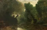 Gustave Castan, A river landscape, oil on paper laid down on canvas