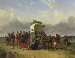 Adolphe Gandon, The pause of the family cart, oil on board