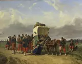 Adolphe Gandon, The pause of the family cart, oil on board