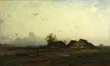 Antonie Biel, A coastal farm with figures and cows, oil on canvas