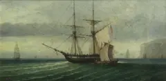 M. Wilson, Shipping off a rocky coast, oil on canvas
