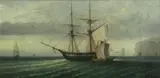 M. Wilson, Shipping off a rocky coast, oil on canvas