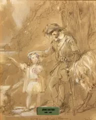 John Hayter, The return after years of absence; along with four drawings by various artists (a group of five), first, charcoal and watercolor heightened with white; three pencil studies and one brown wash on paper