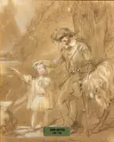 John Hayter, The return after years of absence; along with four drawings by various artists (a group of five), first, charcoal and watercolor heightened with white; three pencil studies and one brown wash on paper