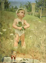 Czech School, A young boy in a garden, oil on canvas