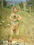 Czech School, A young boy in a garden, oil on canvas