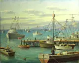 Paul A. Grimm, Harbor activity, 1965, oil on canvas board