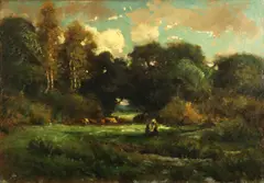 Clearing in the woods by Manuel Valencia, oil on canvas, sold Aug 2013