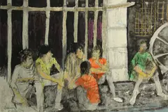 Les Basques by Jean Jansem, c. 1975, watercolor, pastel and ink on paper, sold Aug 2013