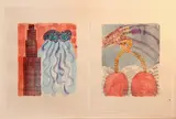 Andrew Tavarelli, Travel to 100 Places #86, 1998; Travel to 100 Places #93, 1998 (diptych), watercolor and pencil on paper