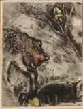 Marc Chagall, L'Ours et les deux Compagnons, Pl. 63, from Les Fables de la Fontaine (V. 157; C. bk. 22), 1927-30, Handcolored etching on laid paper