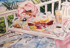 unknown Artist, Breakfast Scene in the Carribean, 1994-95, Color offset lithographic posters, each signed and dated in the plate, for the opening of Sonesta Beach Resort & Villas in Anguilla