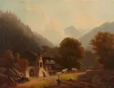 Anton Doll, Figures on a road in a mountain village
