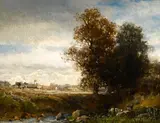 A pastoral river scene by English School, oil on panel, sold Jul 2013