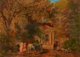 The hunt at the manor by Johann Friedrich Hennings, oil on canvas, offered Jul 2013