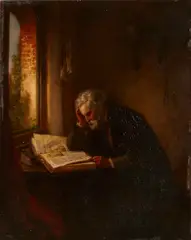 Eugène De Block, A scholar reading by a window, oil on panel
