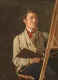 Self portrait, sitting next to an easel by Jean-Baptiste Camille Corot, watercolor on paper, offered Jul 2013