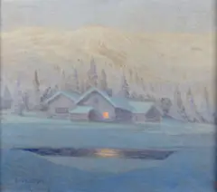 A winter's night by Bror Lindh, oil on canvas, offered Jul 2013