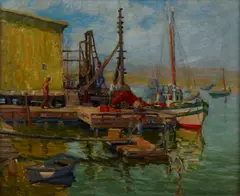 Blanche Whelan, Harbor scene, oil on canvas
