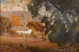 Franz Bischoff, White house in an orchard, watercolor and gouache on paper
