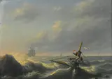 unknown Artist, Off the coast of Gloucester, oil on metal