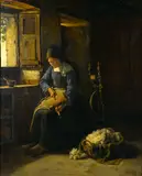Edgar Melville Ward, Carding Wool, oil on canvas