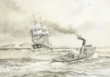 (n & a) Harry Ryle Hopps, Off the Golden Gate, 1895, ink with wash and gouache on paper
