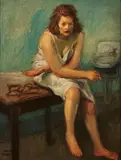 Raphael Soyer, Untitled (Portrait of a woman smoking), oil on canvas