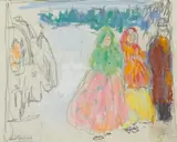 Leon Gaspard, Study of Russian village women (double-sided), pencil and pastel on paper