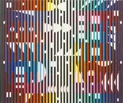 Sparkling Night Rainbow by Yaacov Agam, 1984, Screenprint in colors with gold toned foil on wove paper, sold Jul 2013