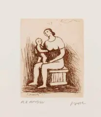 Henry Moore, Plate 8, from Mother and Child (C. 708), 1983, Etching in colors on Arches paper
