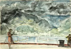 Two figures, ship's rail by Reginald Marsh, watercolor on paper, sold Jun 2013