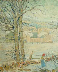 James Moore Preston, Winter landscape, oil on board