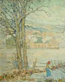 James Moore Preston, Winter landscape, oil on board