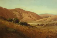 Rolling hills by Thaddeus Welch, oil on canvas affixed to board, offered Jun 2013