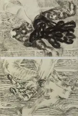 Frank van Hemert, The Places I Sleep (diptych), 1986 (2), first charcoal on paper; second charcoal, pastel and paper collage on paper
