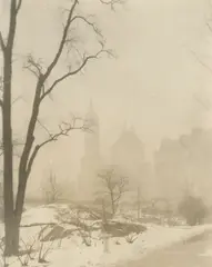 Jessie Tarbox Beals, Across Central Park, c. 1910, Toned gelatin silver print, tipped to paper mount