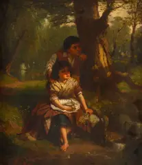 J. Mulvany, Two children by a brook, oil on canvas
