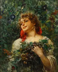 The grape picker by Giovanni Panza, oil on canvas, offered Apr 2013