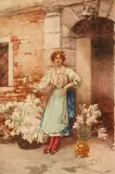 Emanuele Brugnoli, The flower seller, watercolor on paper