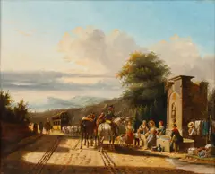 Philippe Budelot, Travellers by the roadside; together with a painting of a similar subject (a pair), first bears signature 'Budelot' (lower left); second bears signature 'Budelot' (lower right)
