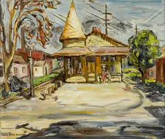 New Hope Train Depot, Pennsylvania by Sara Kolb Danner, oil on canvas, offered Apr 2013