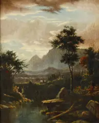 Mountain landscape by American School, oil on canvas, sold Apr 2013